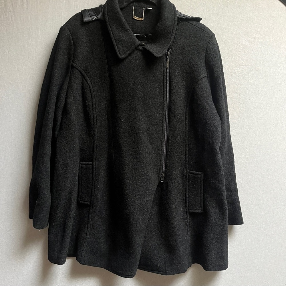 Blue Sky Black Wool Blend Coat Removable Hood Size 1X